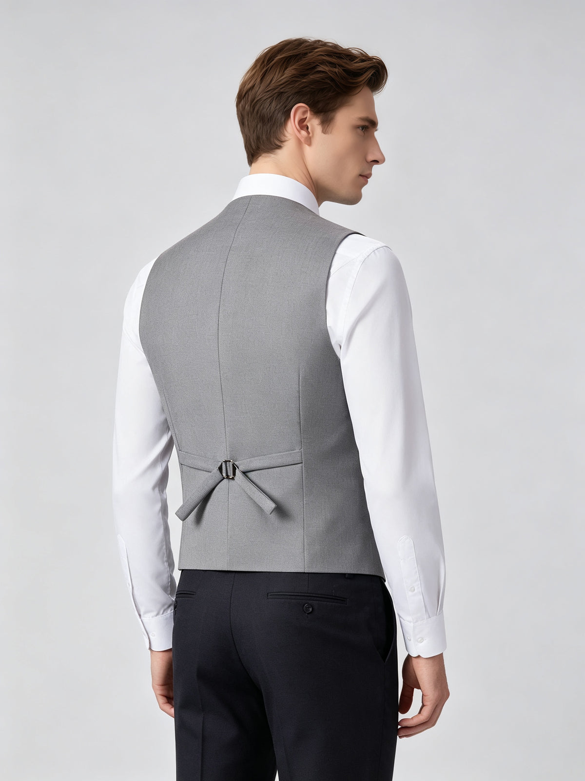 Cicinia Peak Lapel Single Button 3 Pieces Suit Jacket Double Breasted Vest Straight Cut Trousers Solid Grey Men's Suits