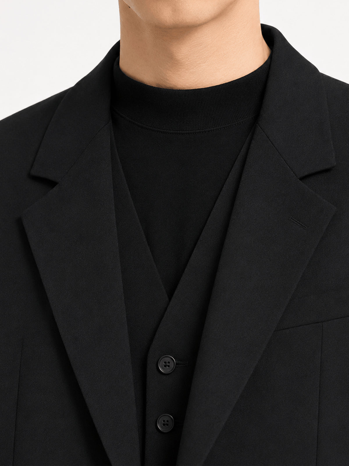 Cicinia Black Men's Suits Solid 3 Pieces Loose Fit Suit Blazer Waistcoat Wide Leg Trousers