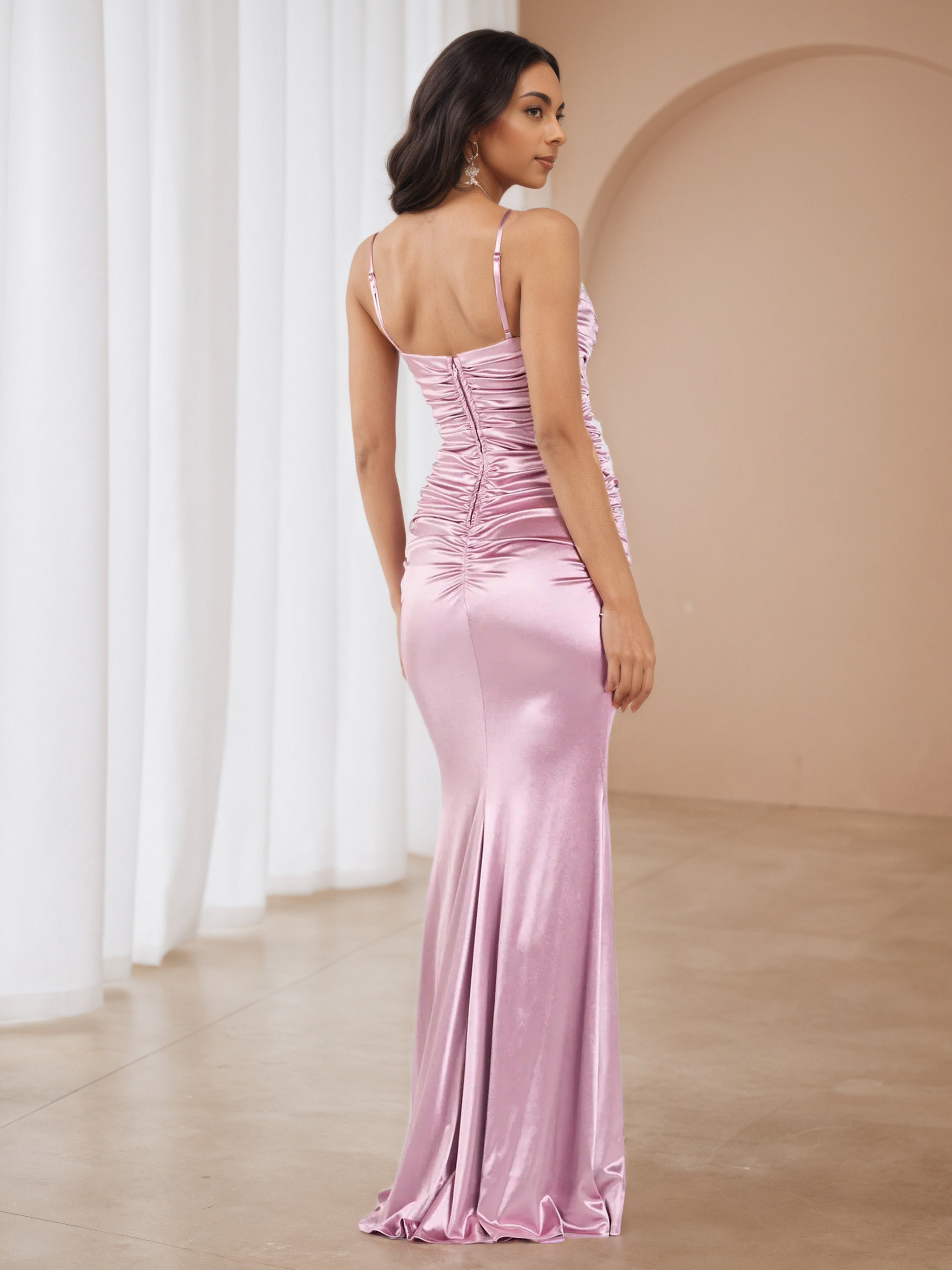 Pink Spaghetti Straps Sweetheart Trumpet/Mermaid Long Wedding Guest Dress