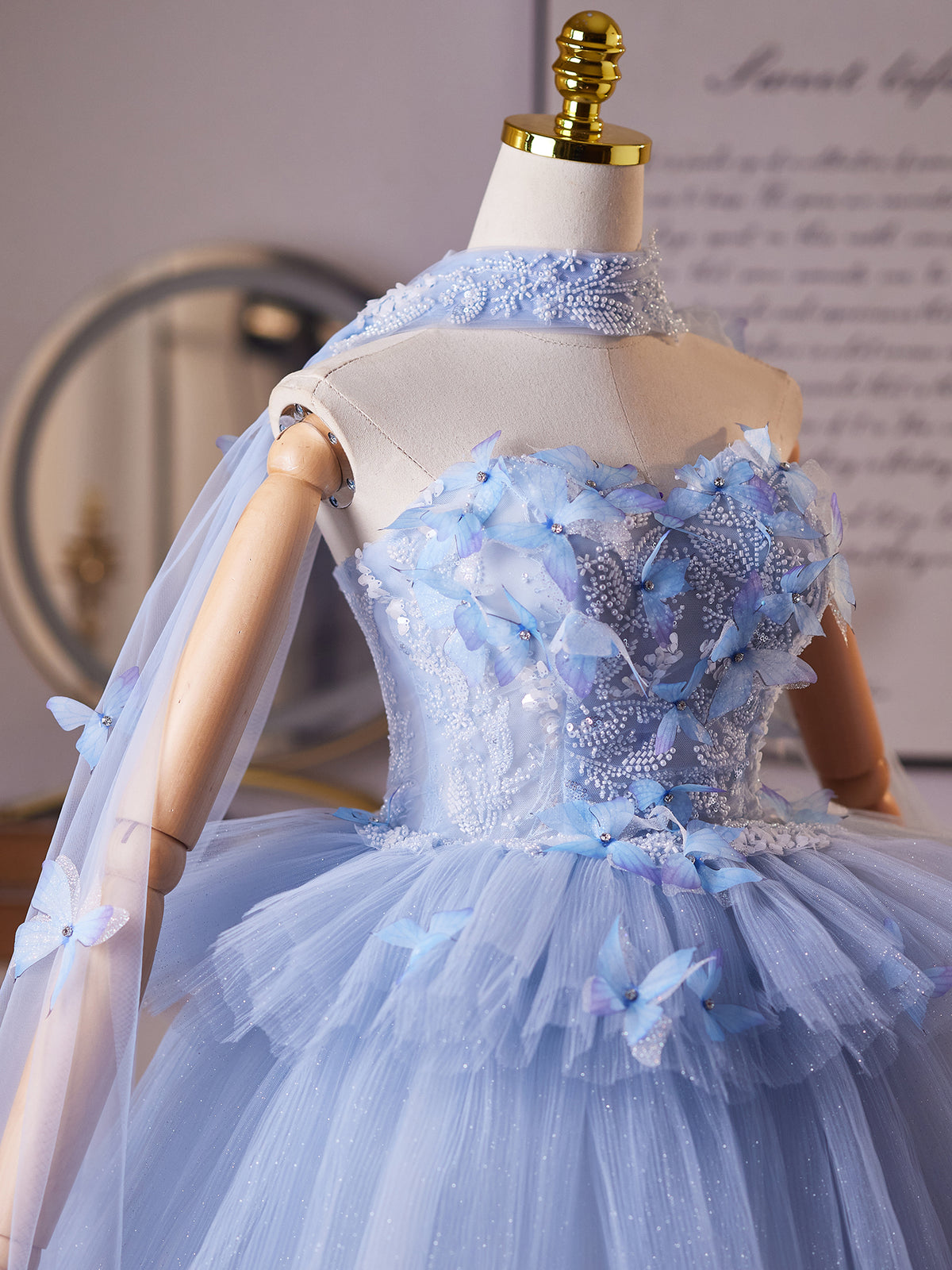 Cicinia 3D Butterfly Blue Homecoming Dresses Short Tulle A-line Strapless Princess Dress