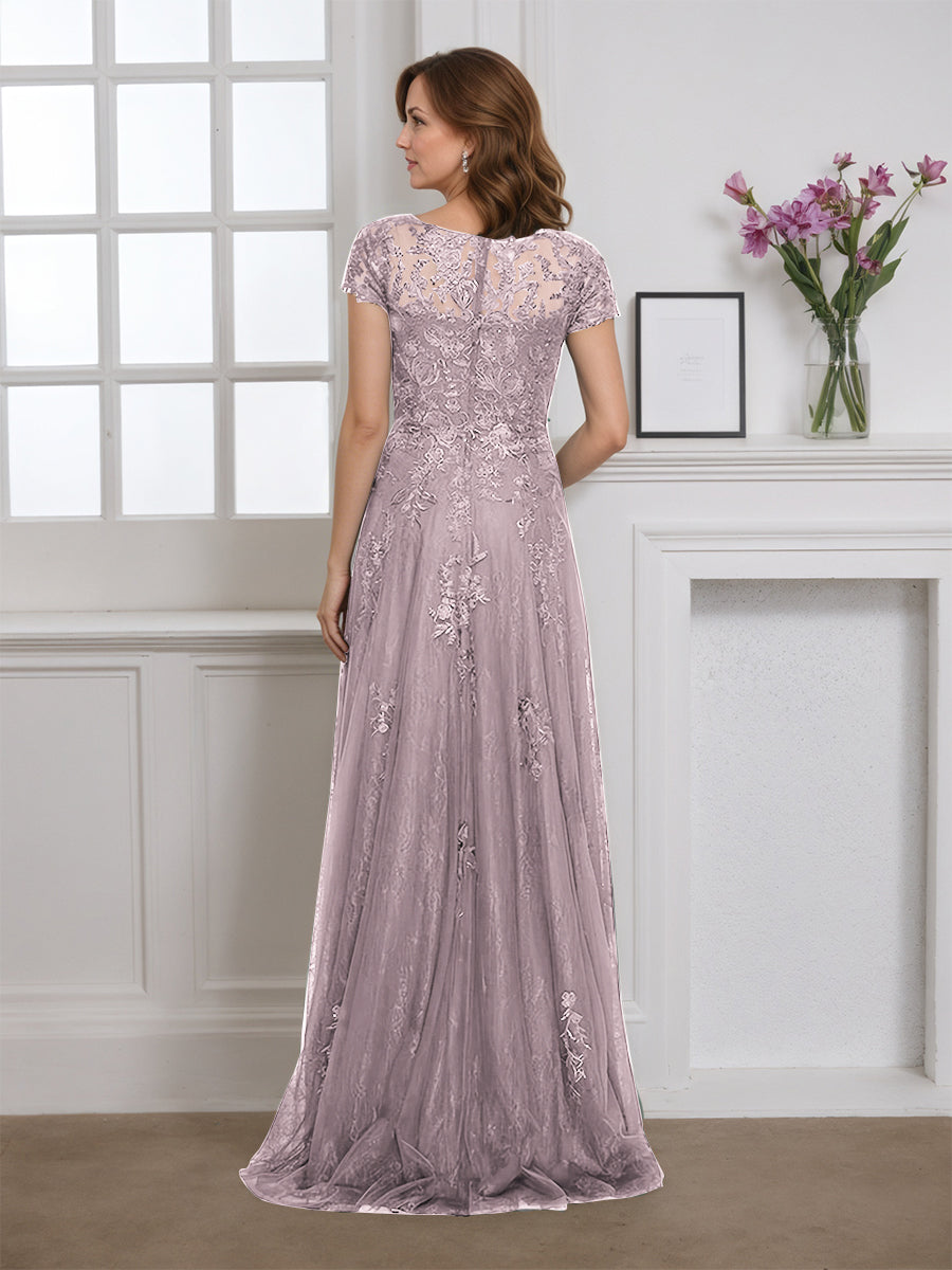 Cicinia Dusk Mother Of The Bride Dress Long Lace V-neck Cap Sleeves