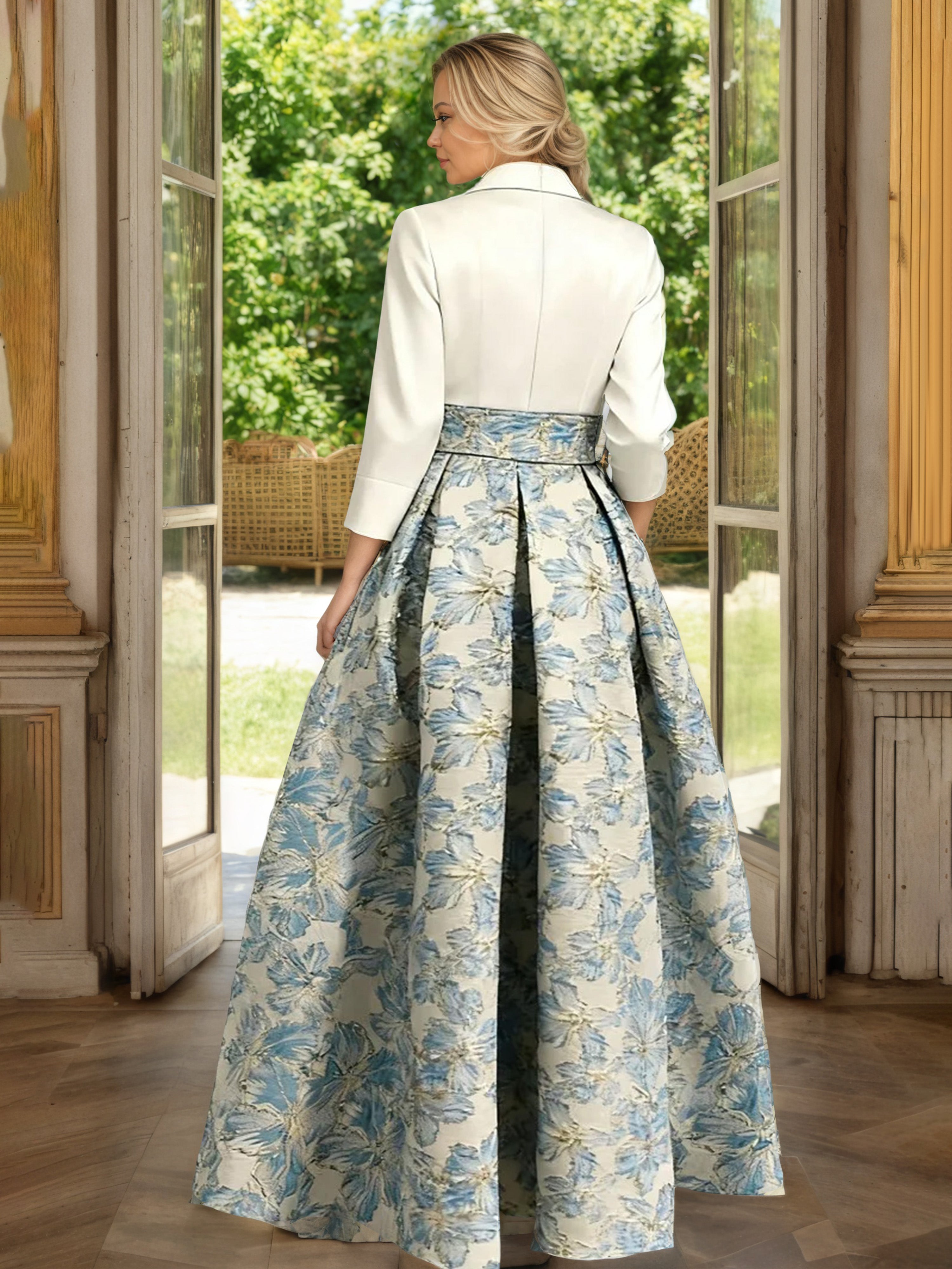 Cicinia Sky Blue Mother Of The Bride Dress Long Embossed Jacquard A-line Peak Lapel Floor Length