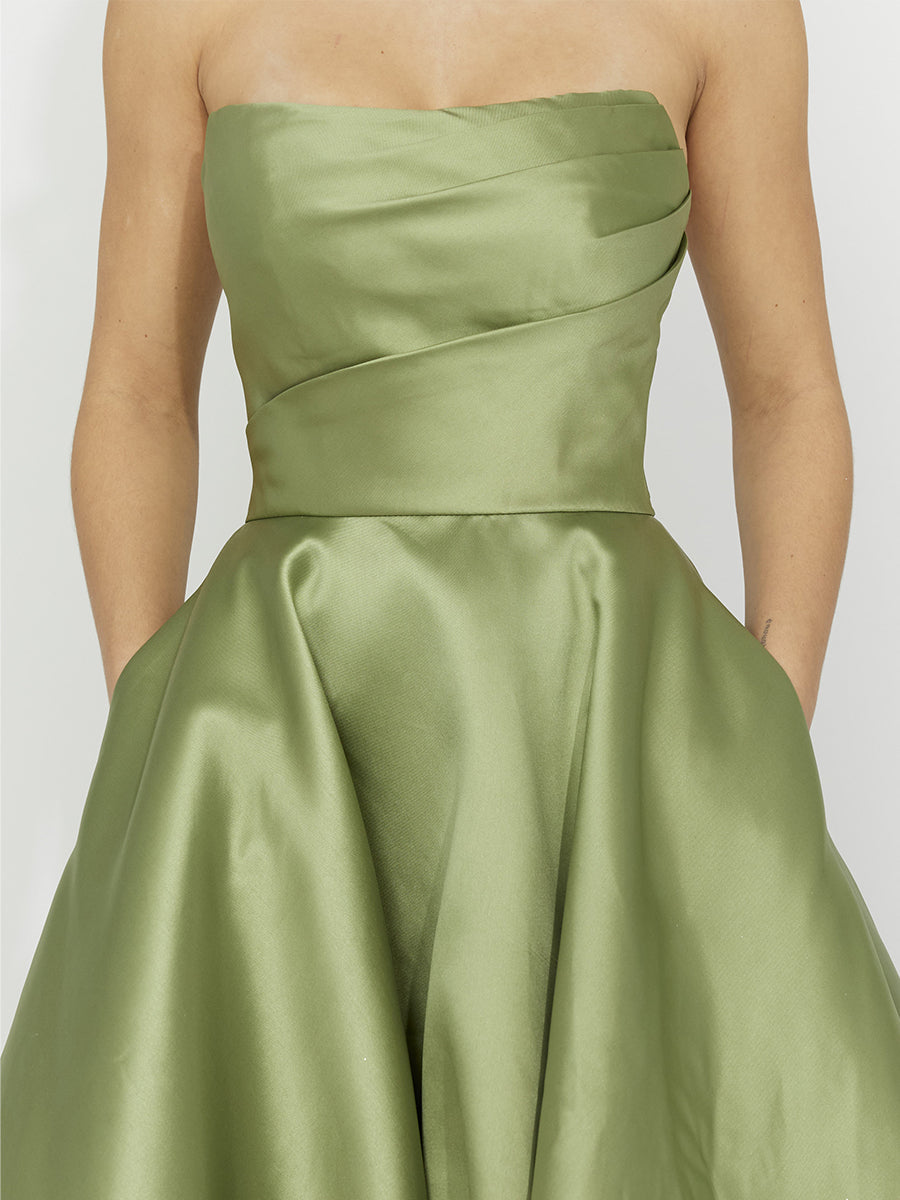 Cicinia Dusty Sage Prom Dresses Long Satin A-line Floor Length Strapless Chic