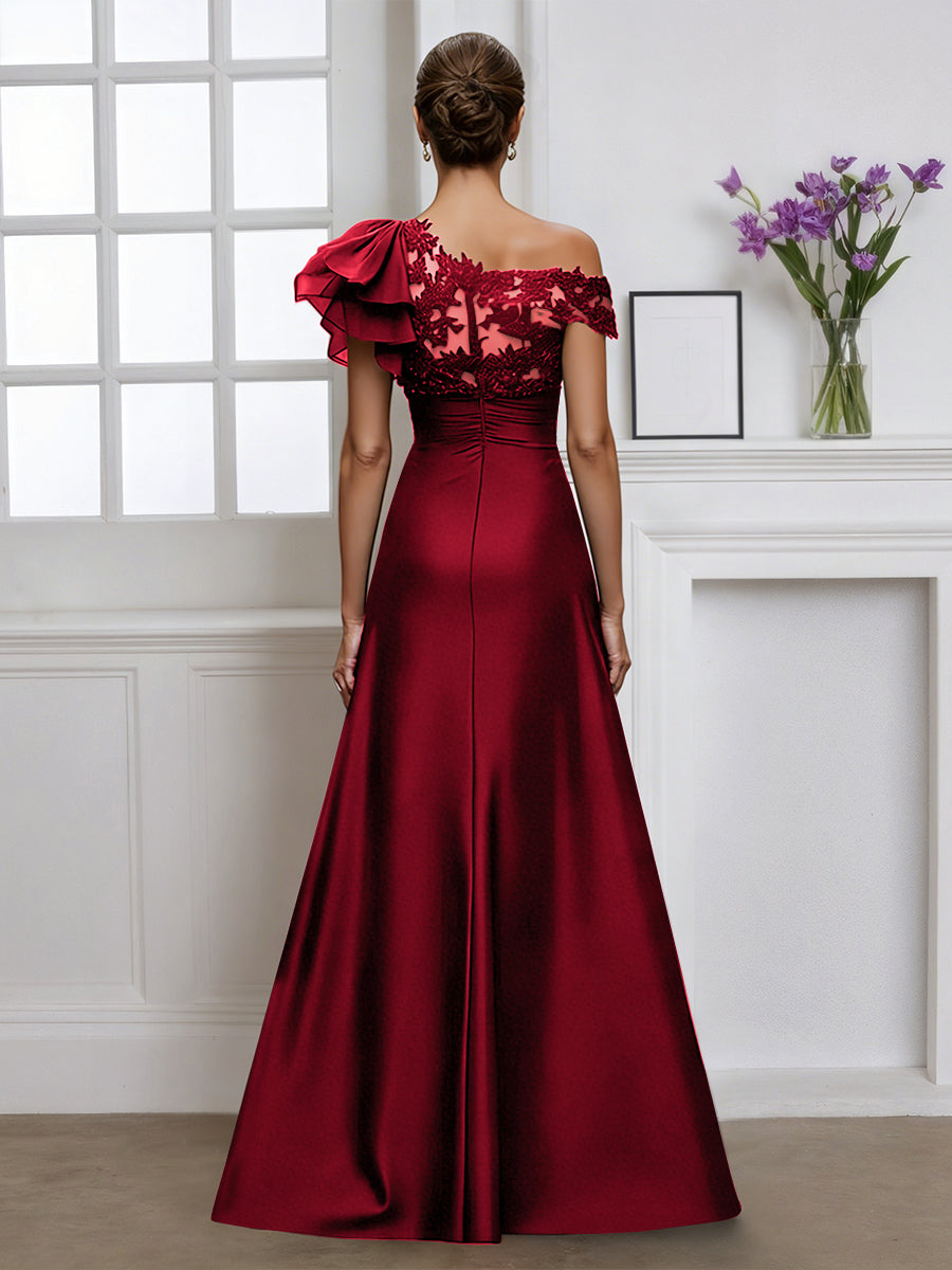 Cicinia Burgundy Mother Of The Bride Dress One Shoulder Long A-line Floor Length