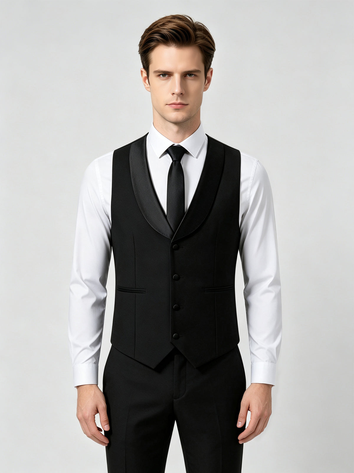 Cicinia Black Men's Suits Shawl Lapel Satin Trim Formal 3 Pieces Suit For Wedding Party