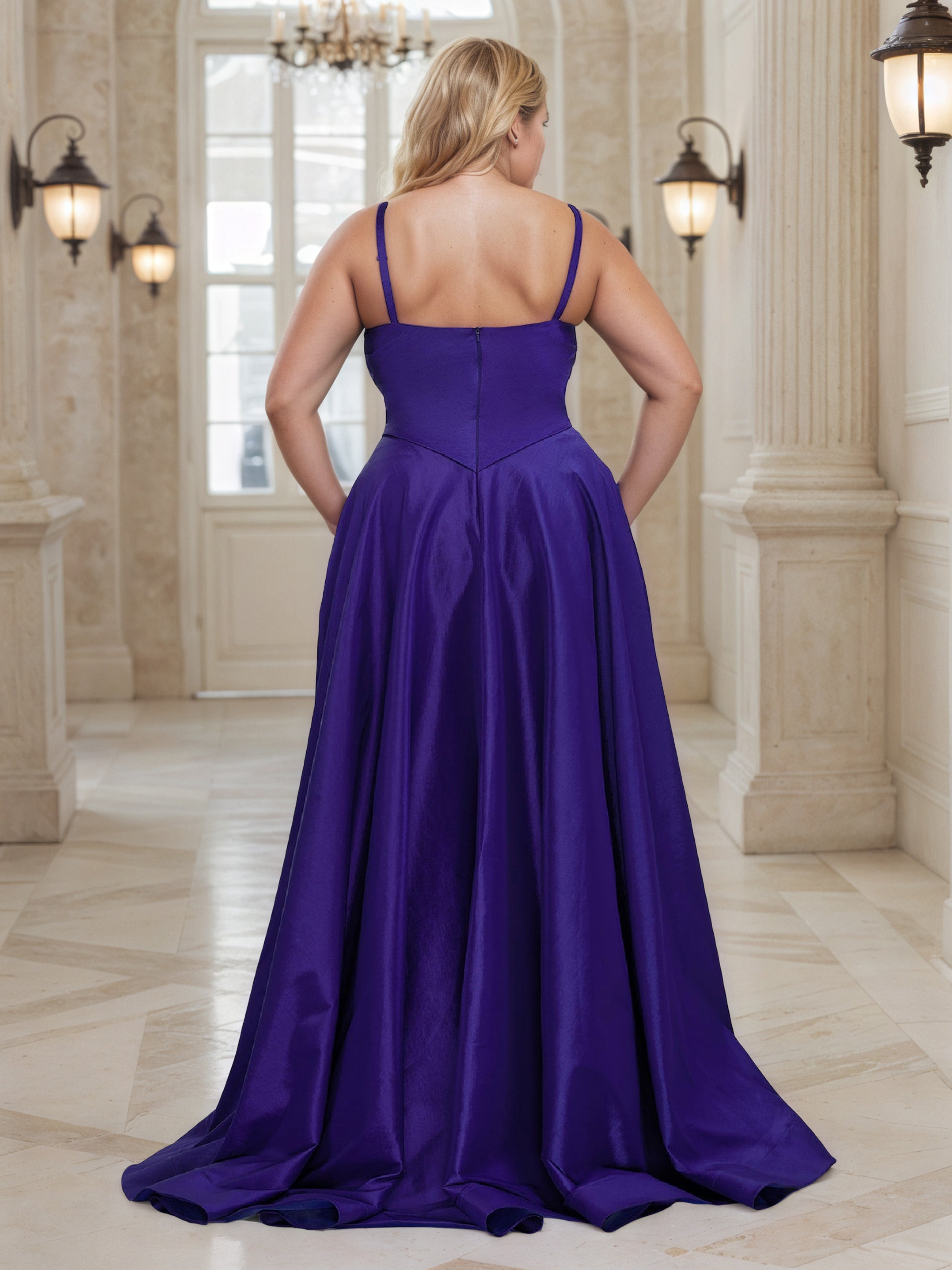 Simple Regency Long A-line Plus Size Prom Dress With Straps