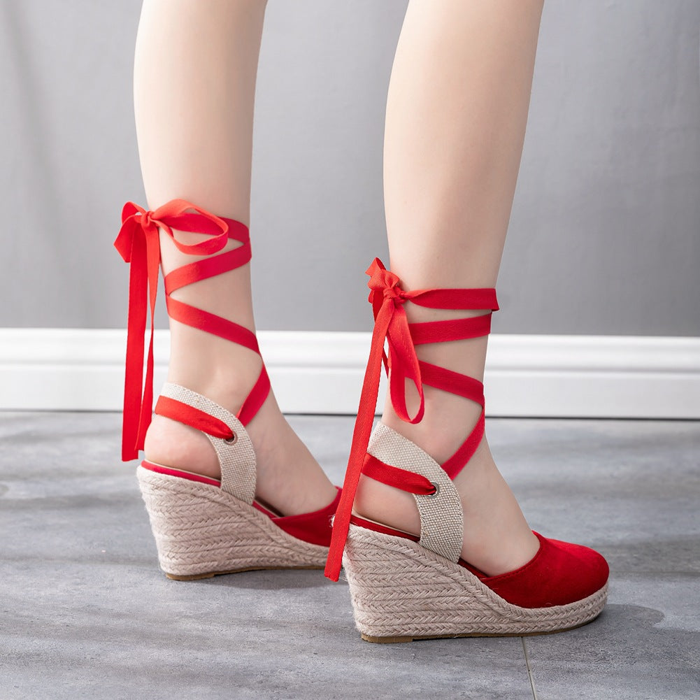 Elegant Bohemian Round Toe Platform Espadrille Wedge Heels
