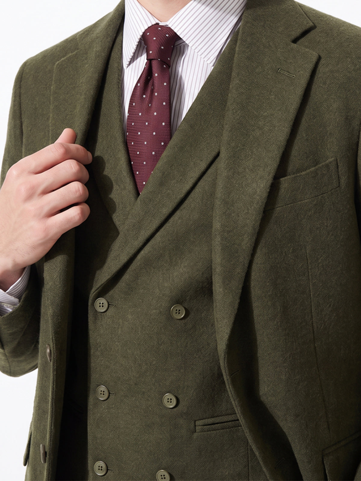 Cicinia 3 Pieces Olive Green Men's Suits Notch Lapel  Double Breasted Jacket Double Breasted Waistcoat Straight Leg Trousers Suit