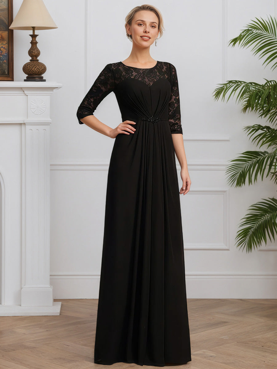 Cicinia Black Mother Of The Groom Dress Long Chiffon Lace Beaded A-line Half Sleeves