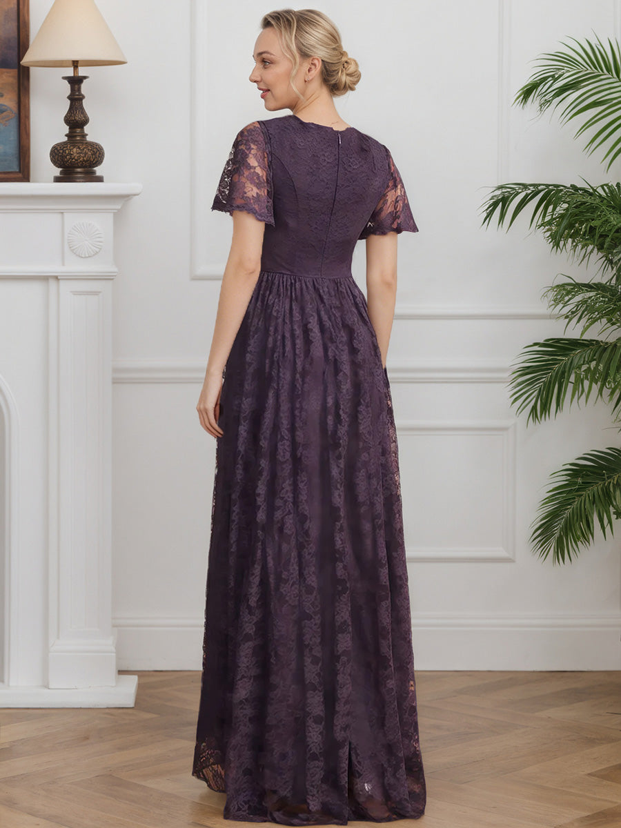 Cicinia Plum Mother Of The Bride Dress Long Lace A-line Floor Length V-neck