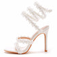 Open Toe White Flower Lace Ankle Wrap Strap Ultra High Heels