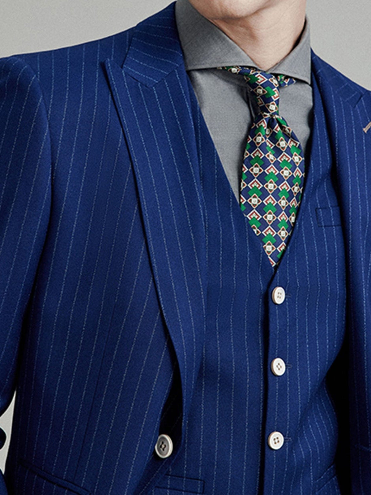 Cicinia Navy Blue Men's Suits Pinstripe 3 Piece Suit Notch Lapel Double Breasted Jacket Vest Straight Trousers