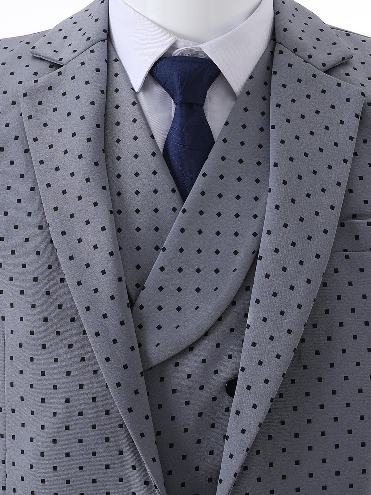 Cicinia Grey Men's Suits Slim Fit Three Piece Polka Dot Double Breasted Vest Suit