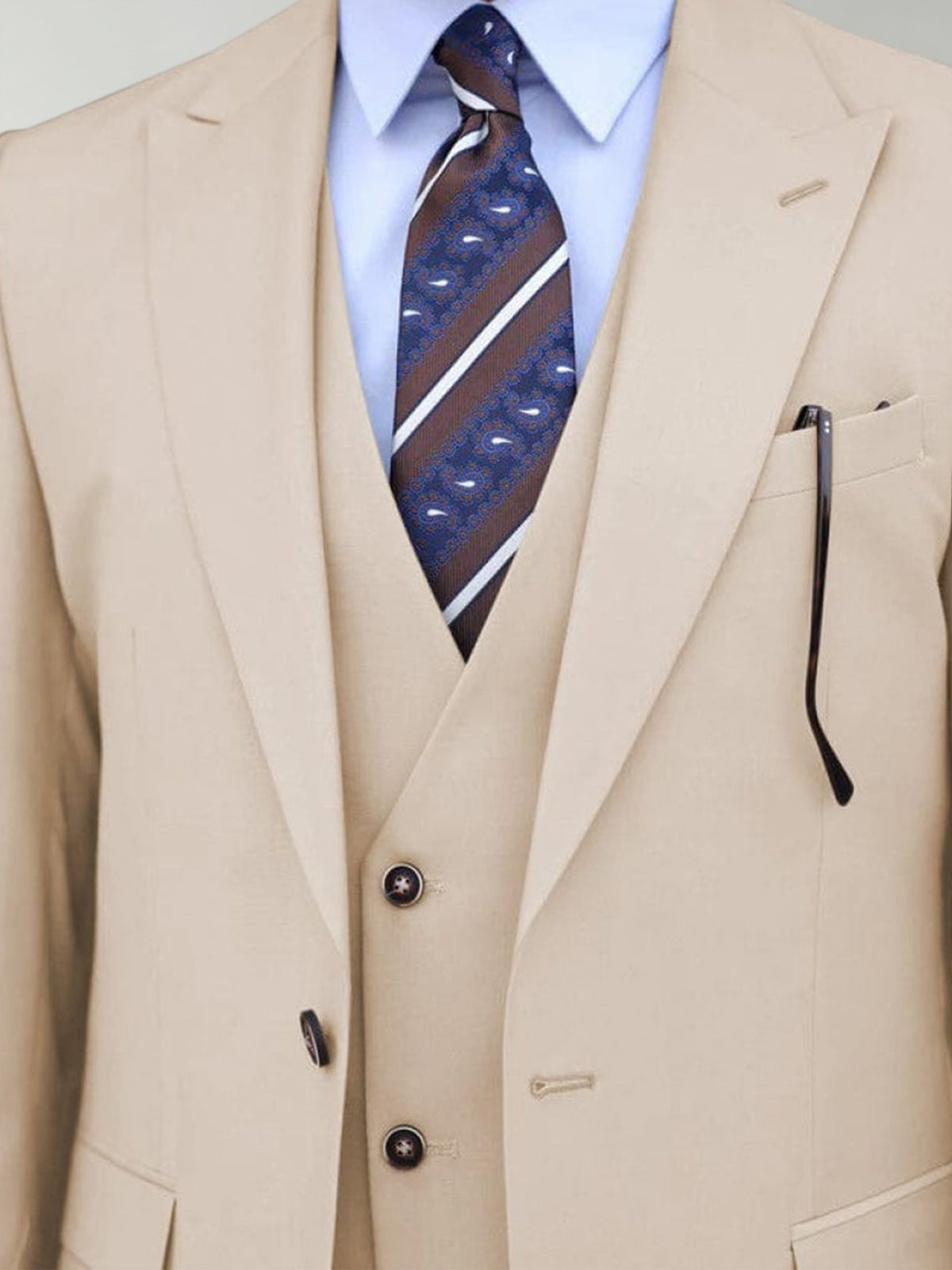 Cicinia Slim Fit Wedding Formal Suit Set Jacket Vest And Full Length Pants Solid Champagne Men's Suits