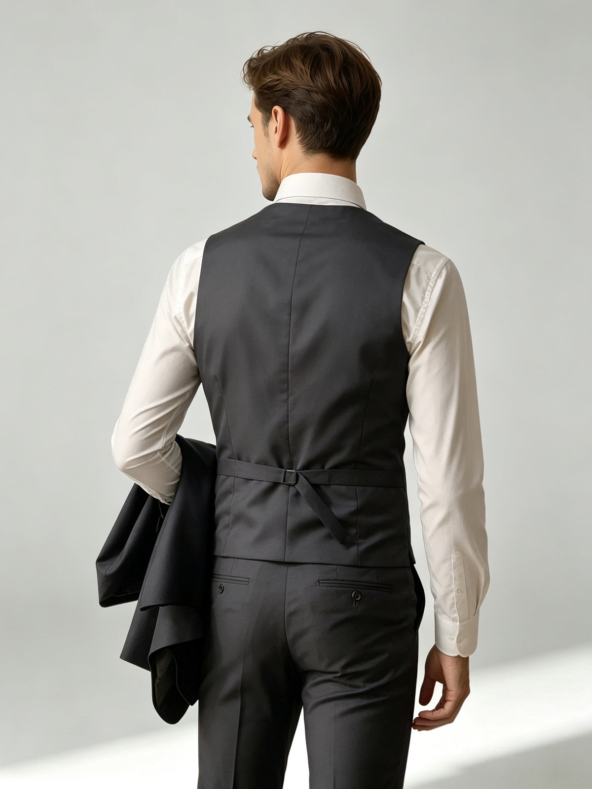 Cicinia Steel Grey Men's Suits 3 Pieces Suit Peak Lapel Single Breasted Jacket Vest Straight Cut Trousers