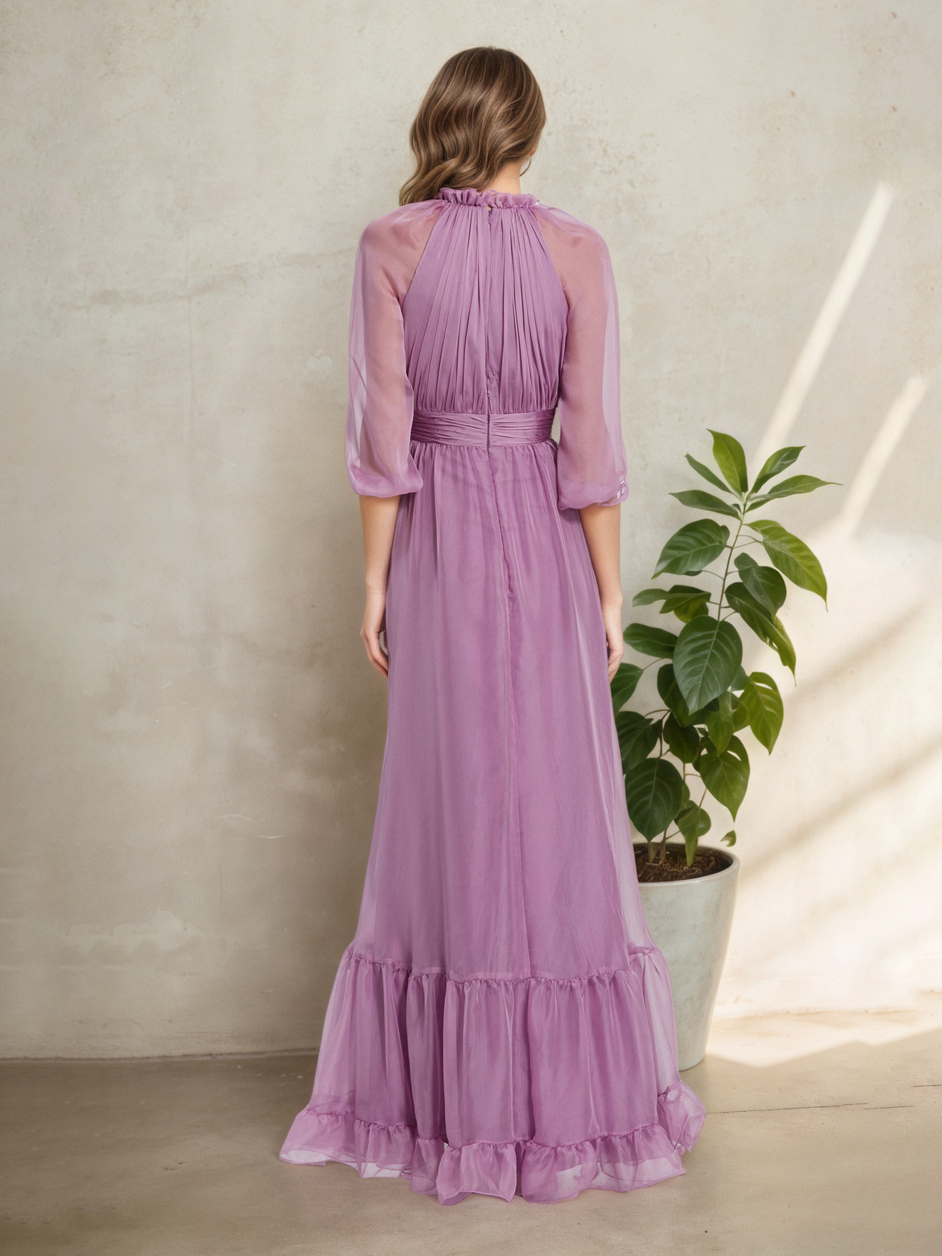 Illusion 3/4 Sleeves High Neck Wisteria Mother Of The Bride Dress