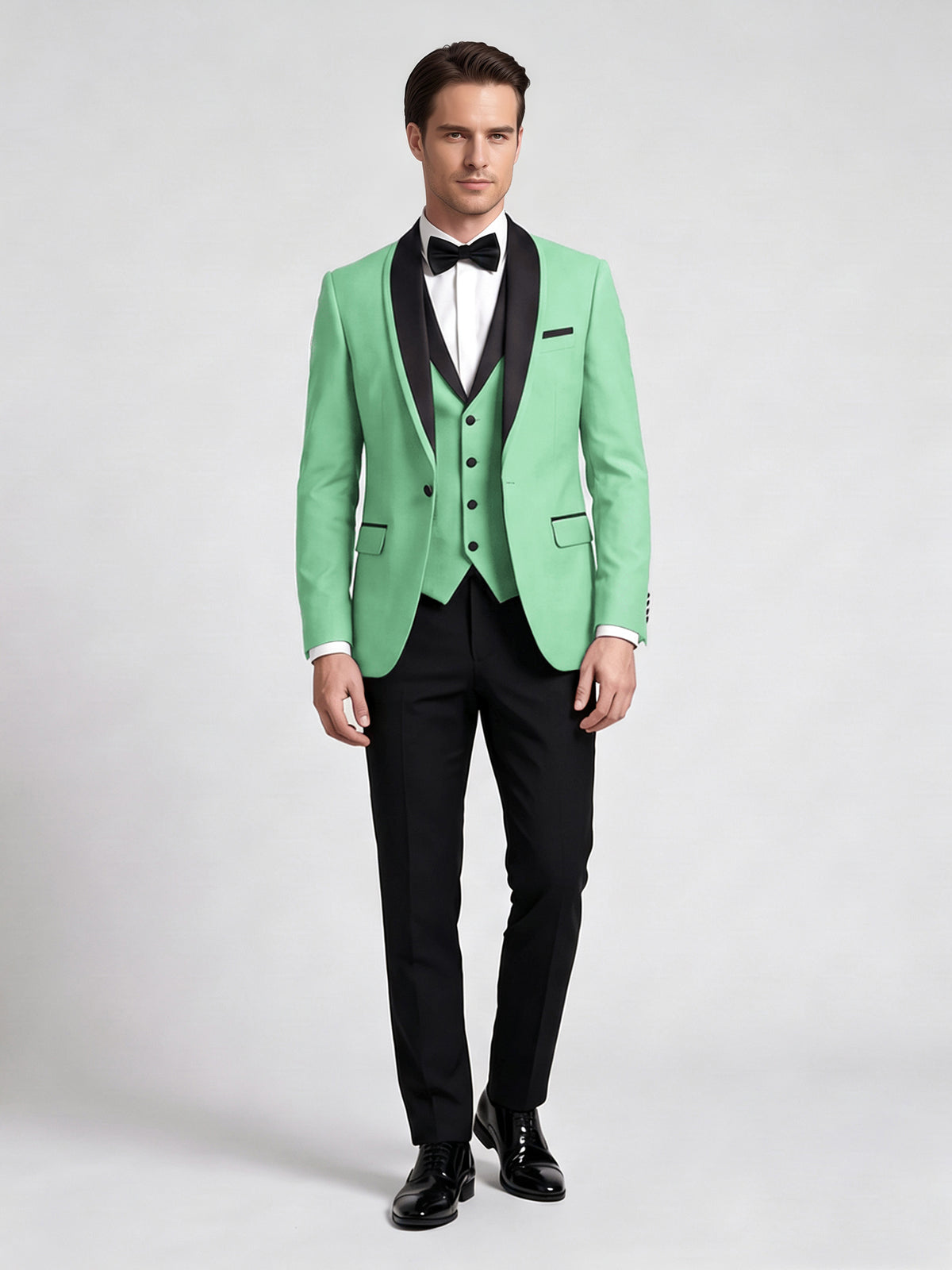 Cicinia Sage Men's Suits 3 Pieces Tuxedo Suit Set Lapel Blazer Vest Black Pants