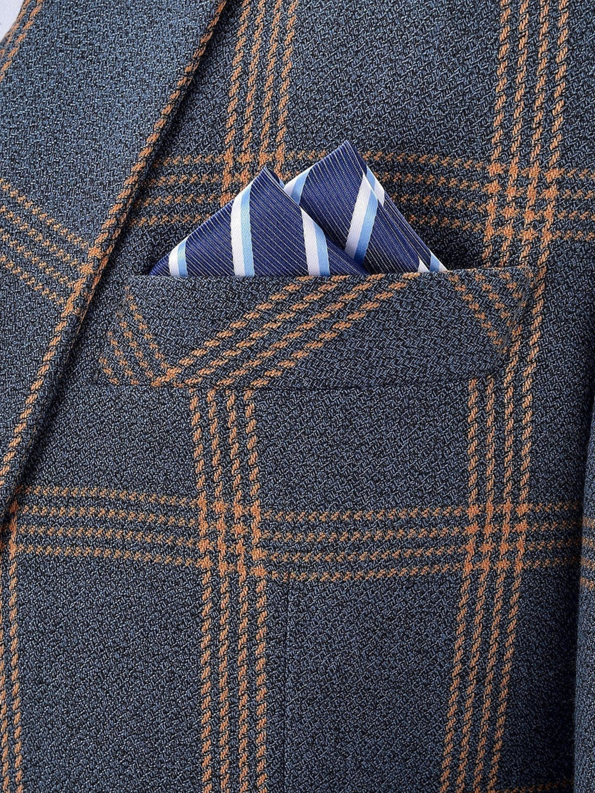 Cicinia Single Breasted Woven Plaid Tailored Fit 3 Pieces Notch Lapel Navy Blue Men's Suits