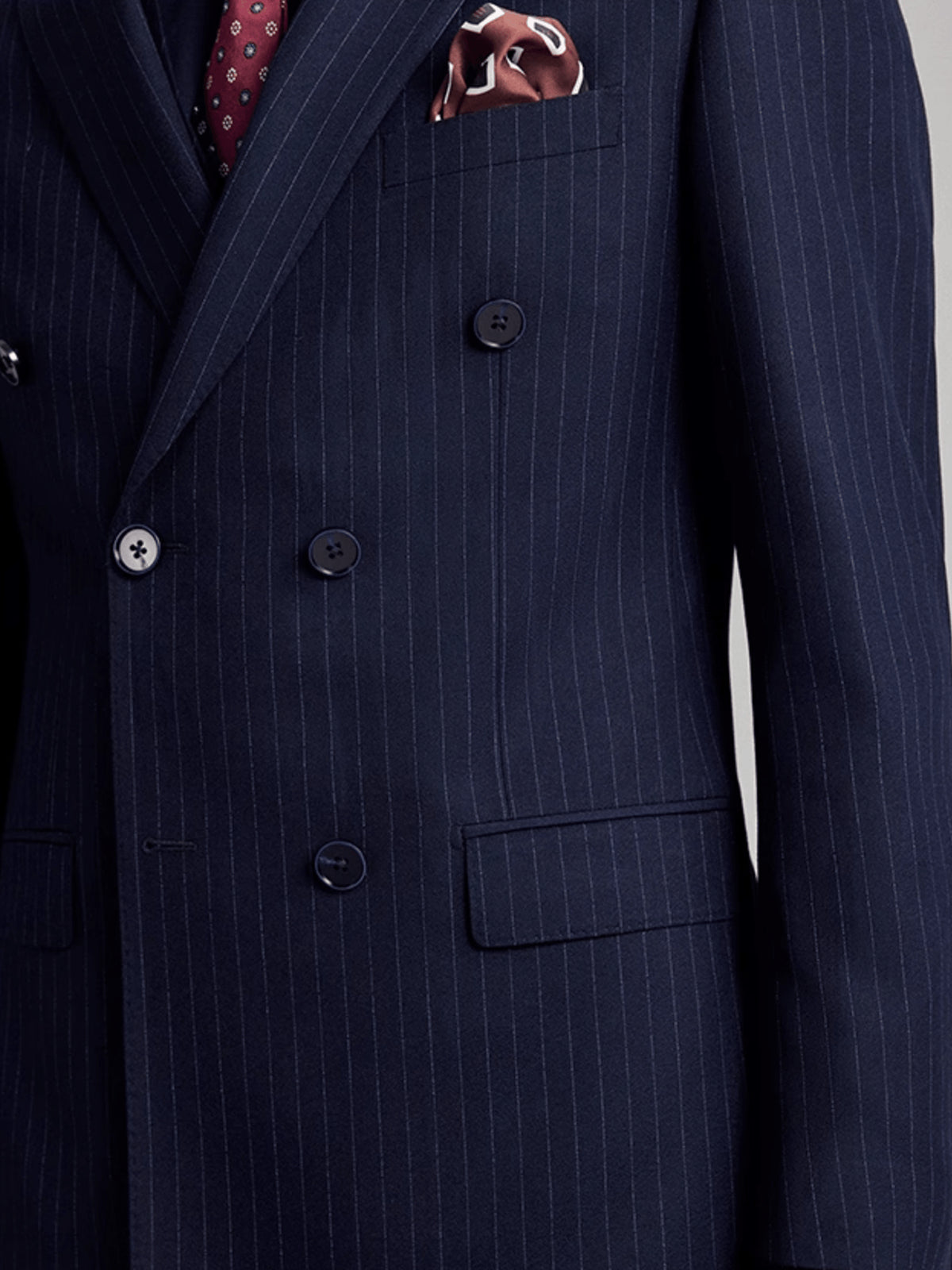 Cicinia Men's Suits Navy Blue Pinstripe 3 Piece Peak Lapel Suit Double Breasted Slim Fit Jacket Vest Straight Trousers