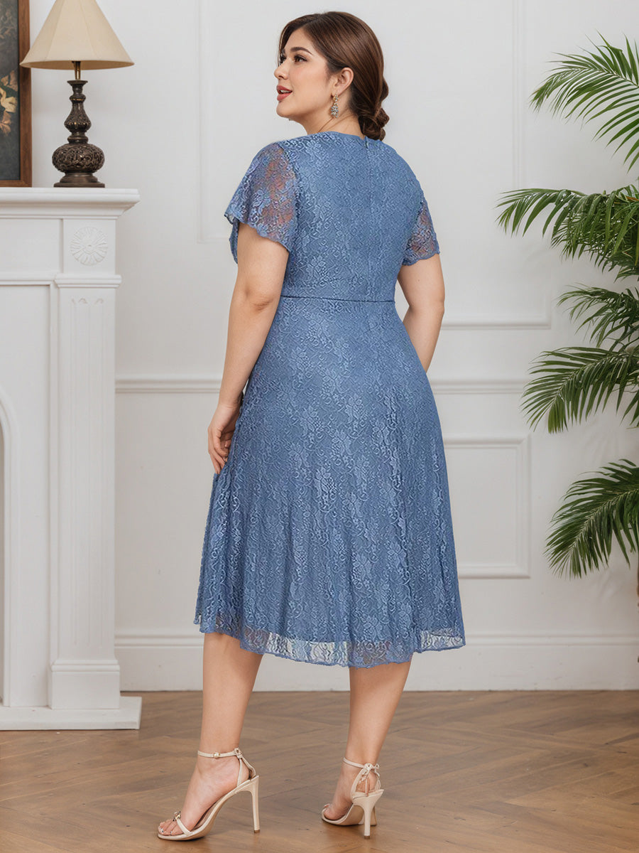Cicinia Dusty Blue Mother Of The Bride Dress Long Lace A-line V-neck Tea Length Plus Size