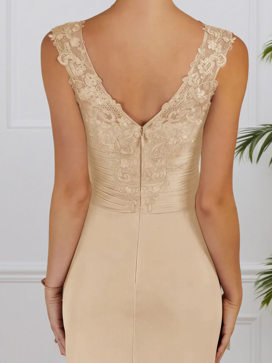 Cicinia Champagne Mother Of The Groom Dress Long Chiffon Lace Sheath Floor Length