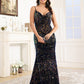 Sparkly Spaghetti Straps Mermaid Sequins Wedding Guest Dresses