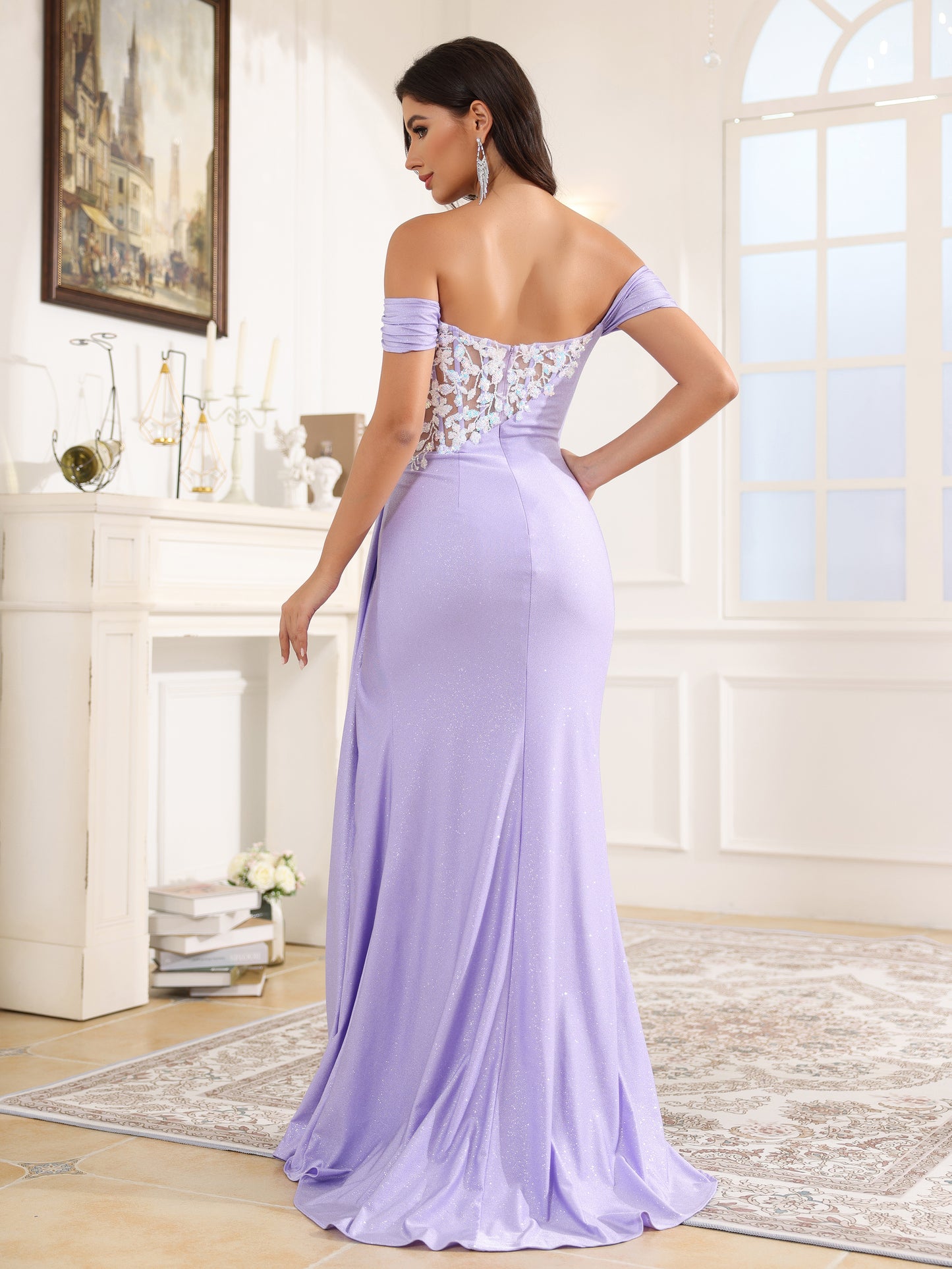 Off The Shoulder Sleeveless Long Prom Dress With Slit