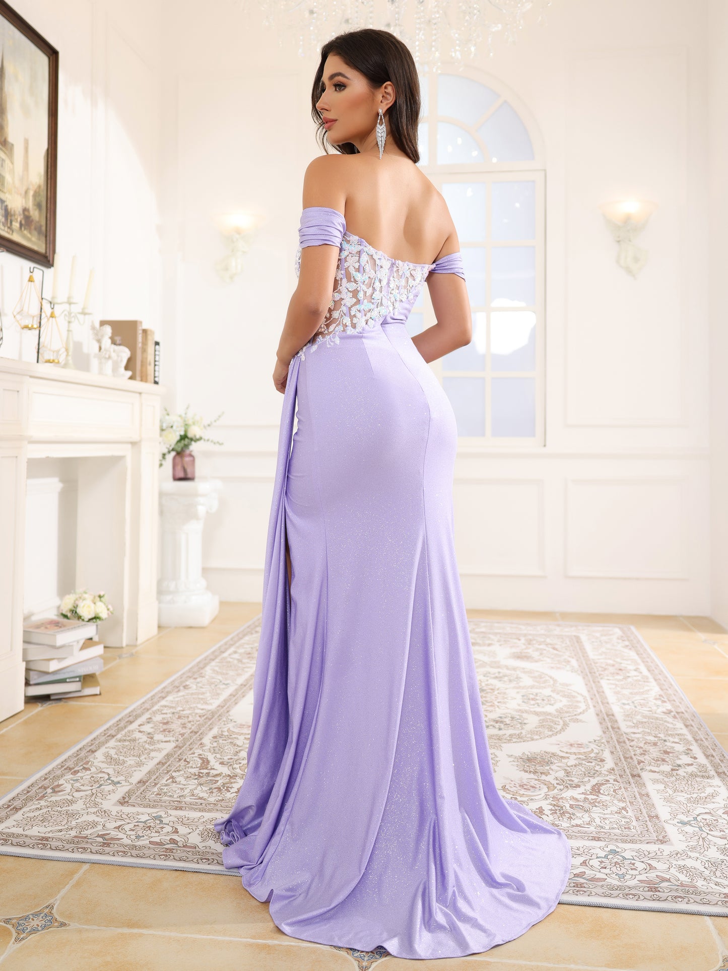 Off The Shoulder Sleeveless Long Prom Dress With Slit