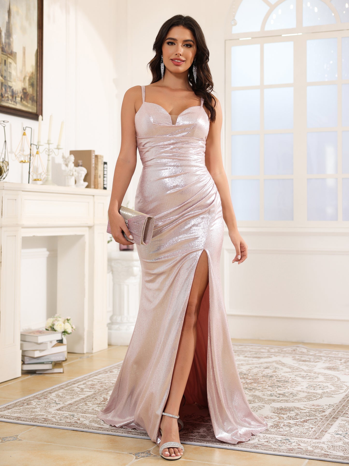 Spaghetti Straps Sweetheart Long Prom Dress With Slit