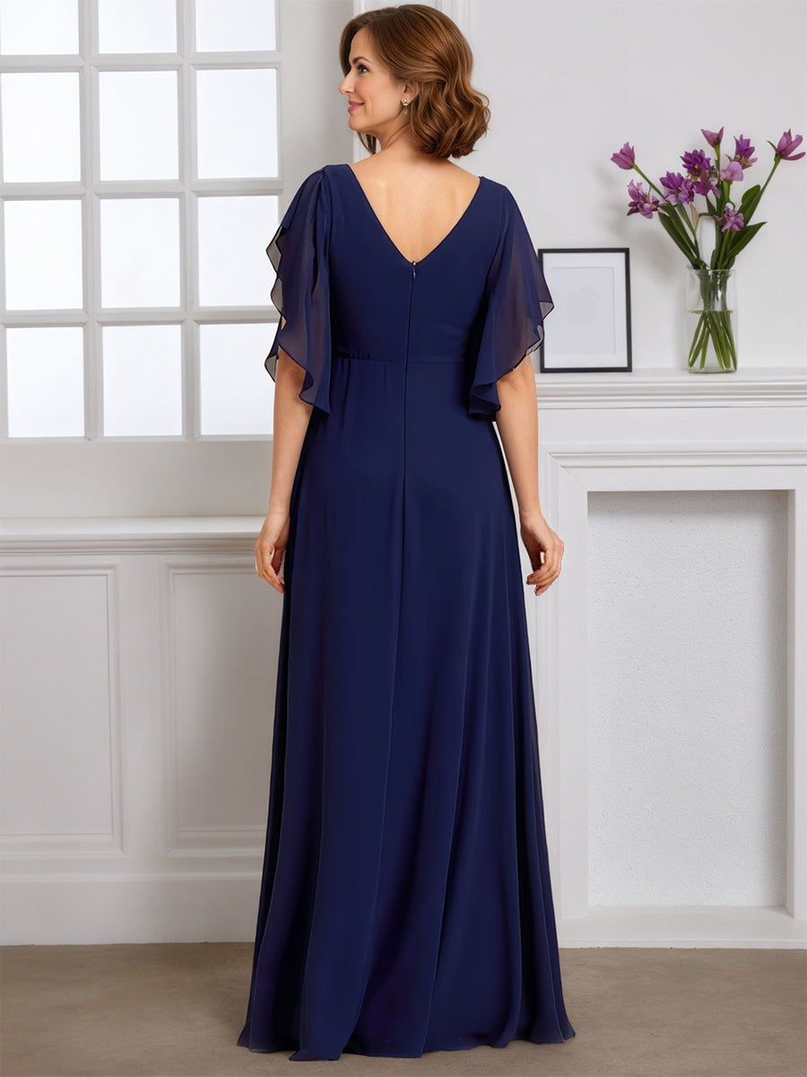 Cicinia Navy Blue Mother Of The Bride Dress Long Chiffon Dress A-line Flutter Sleeves Floor Length