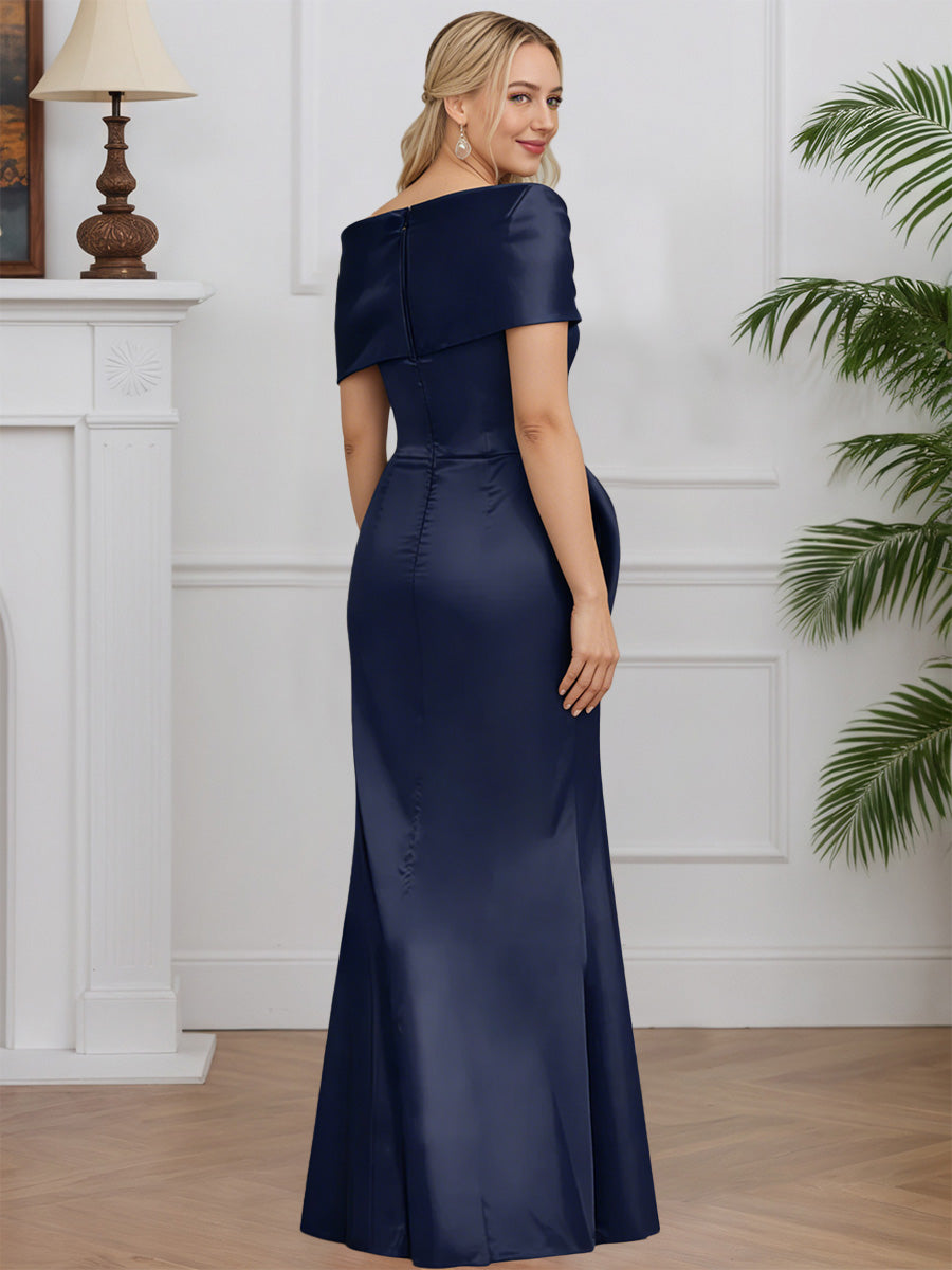 Cicinia Navy Blue Mother Of The Groom Dress Long Satin Sheath Sleeveless Floor Length Elegant