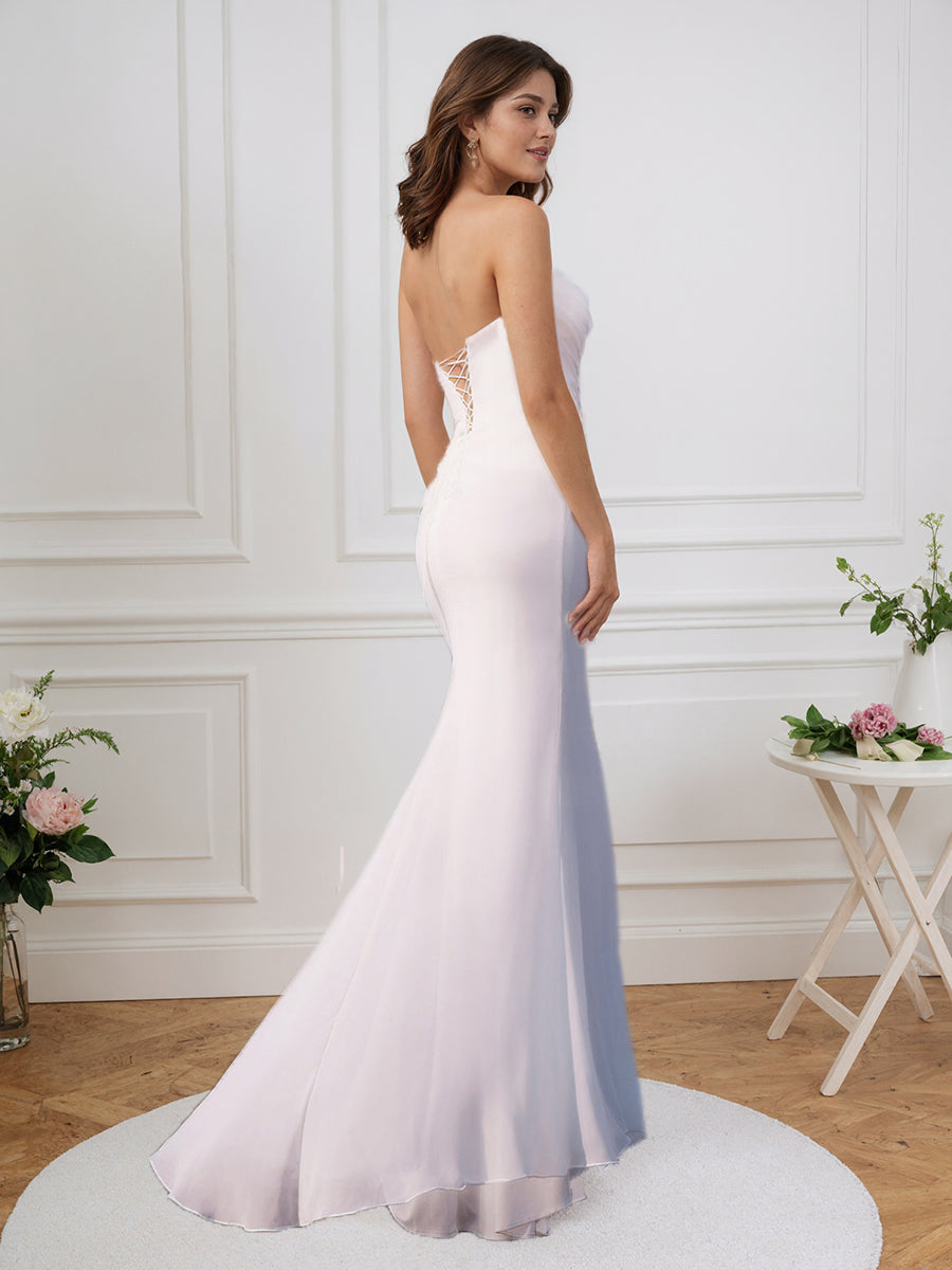 Elegant Strapless Sheath Long Bridal Gown Simple Wedding Dress