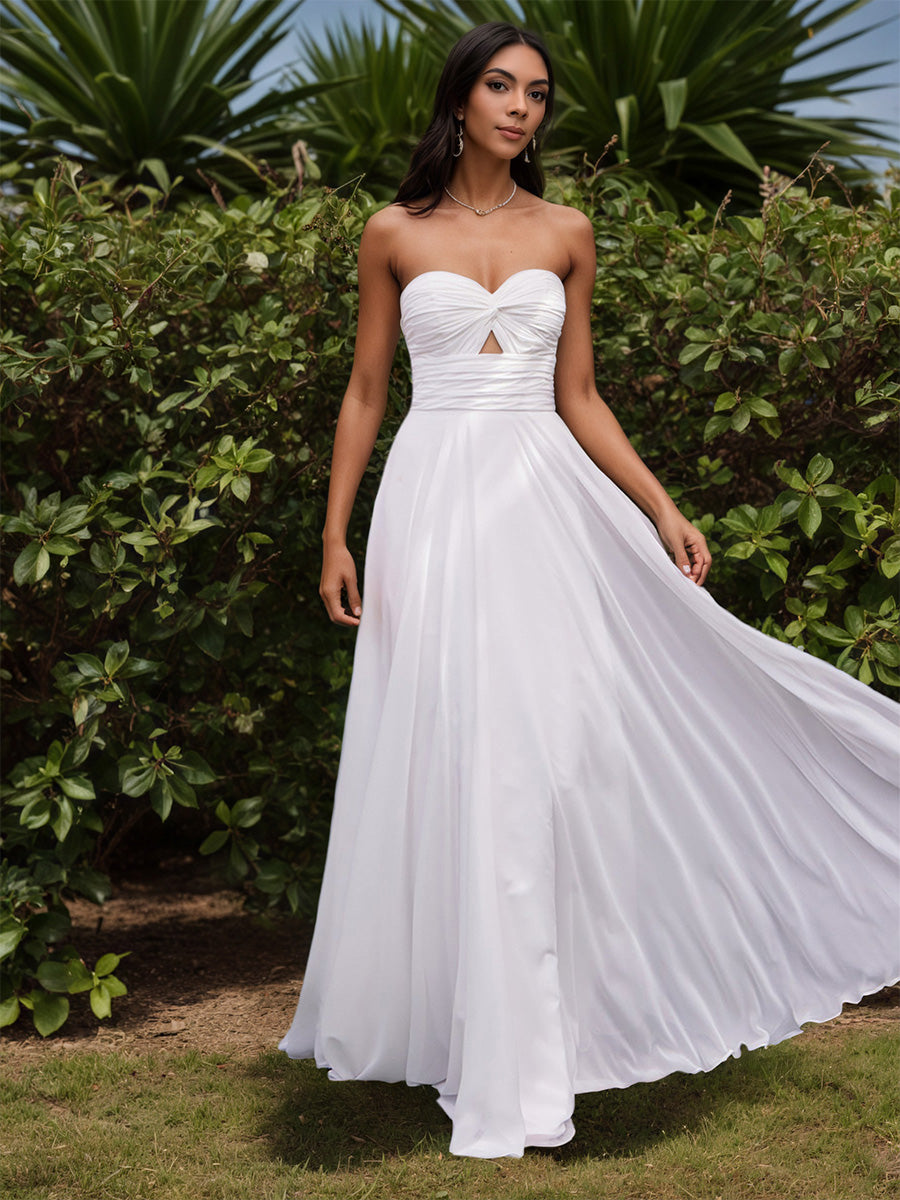 Sweetheart A-line Sleeveless Floor Length Long Beach Wedding Dress