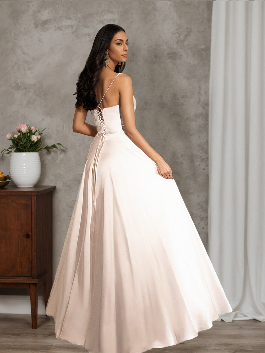 Formal Spaghetti Straps Bridal Gown Long A-line Wedding Dress
