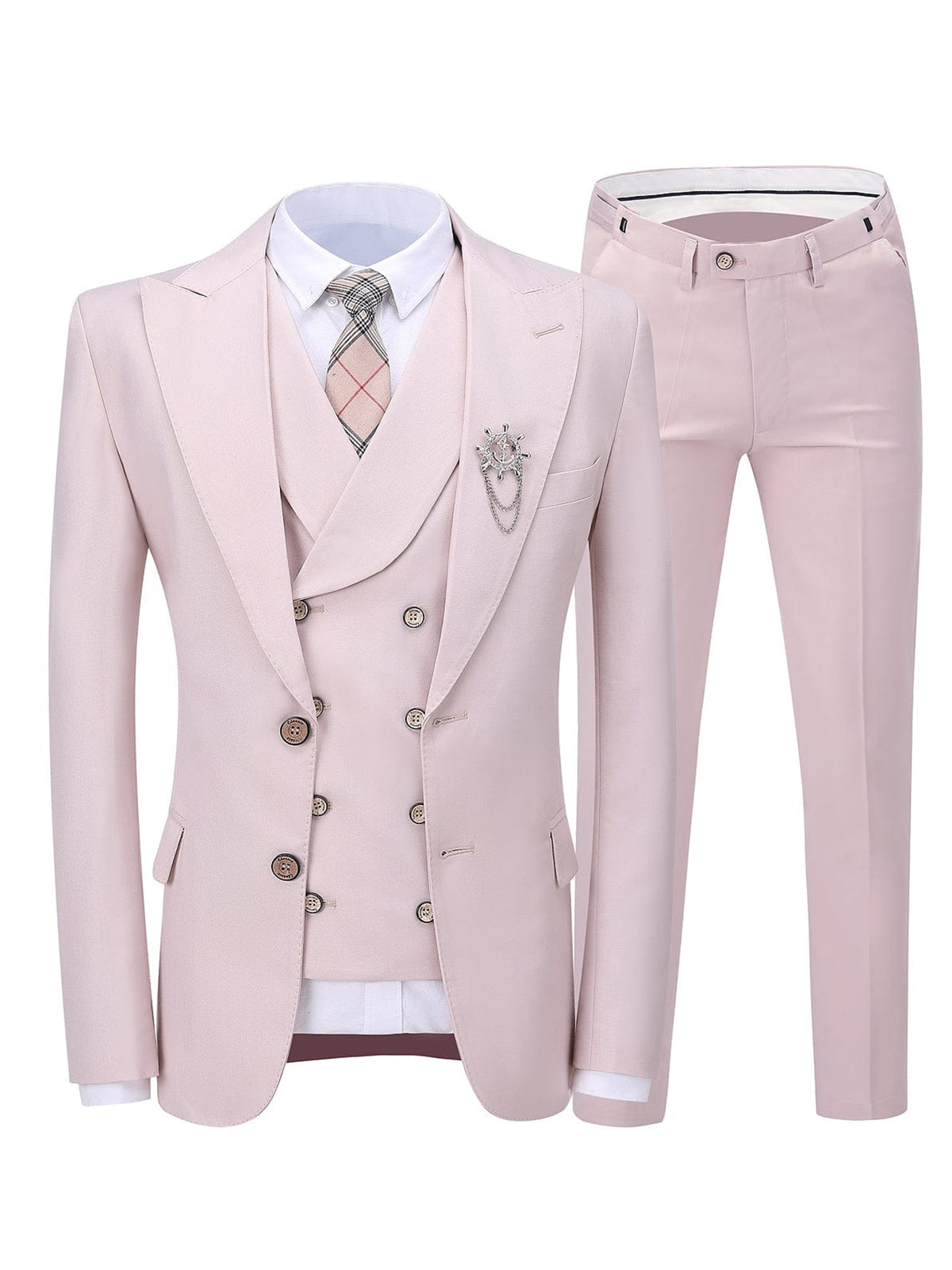 Cicinia Pink Men's Suits Elegant 3 Pieces Formal Suit Peak Lapel Double Breasted Vest