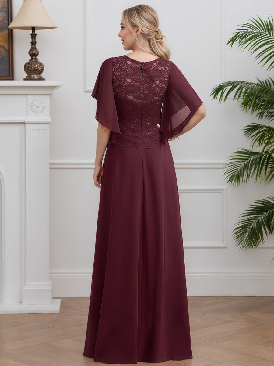 Cicinia Cabernet Mother Of The Groom Dress Long Chiffon Lace A-line Flutter Sleeves