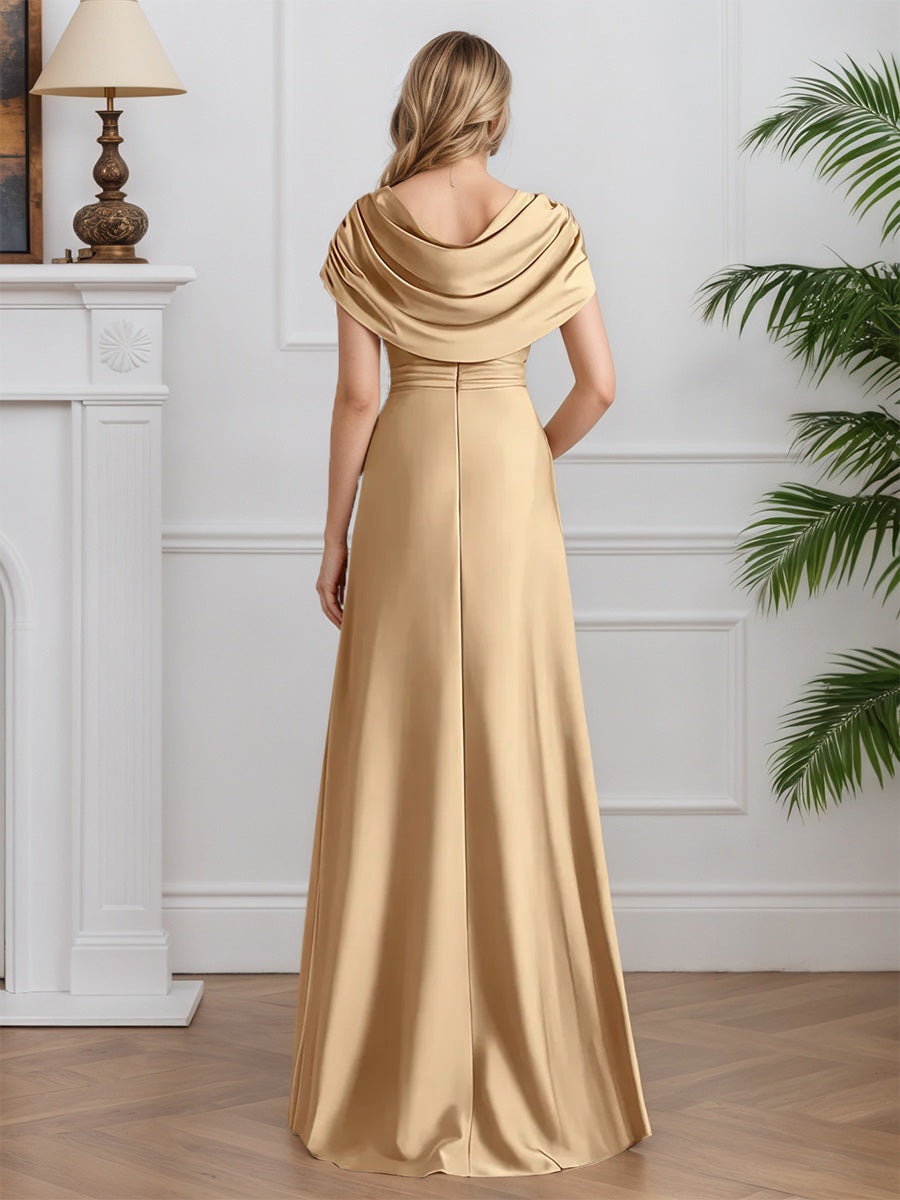 Cicinia Champagne Mother Of The Groom Dress Long Soft Satin A-line Slit Floor Length