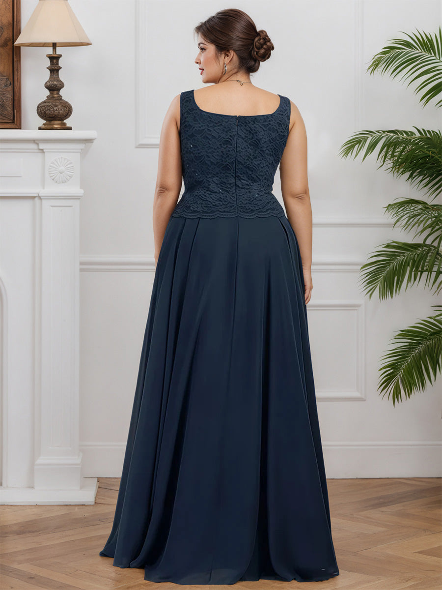Cicinia Dark Navy Mother Of The Groom Dress With Jacket Long Chiffon Lace A-line Floor Length Plus Size