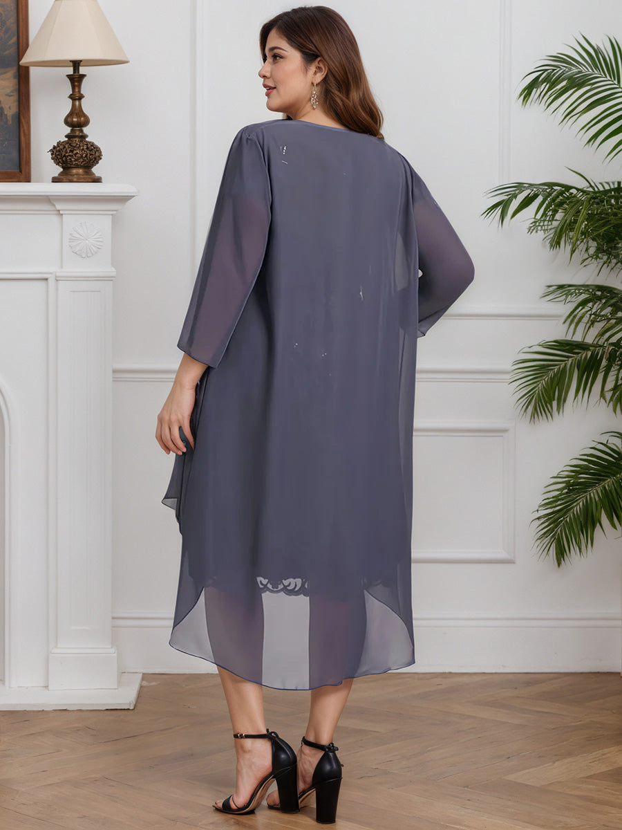 Cicinia Stormy Mother Of The Bride Dress With Jacket Short Chiffon Lace Sheath Knee Length Plus Size