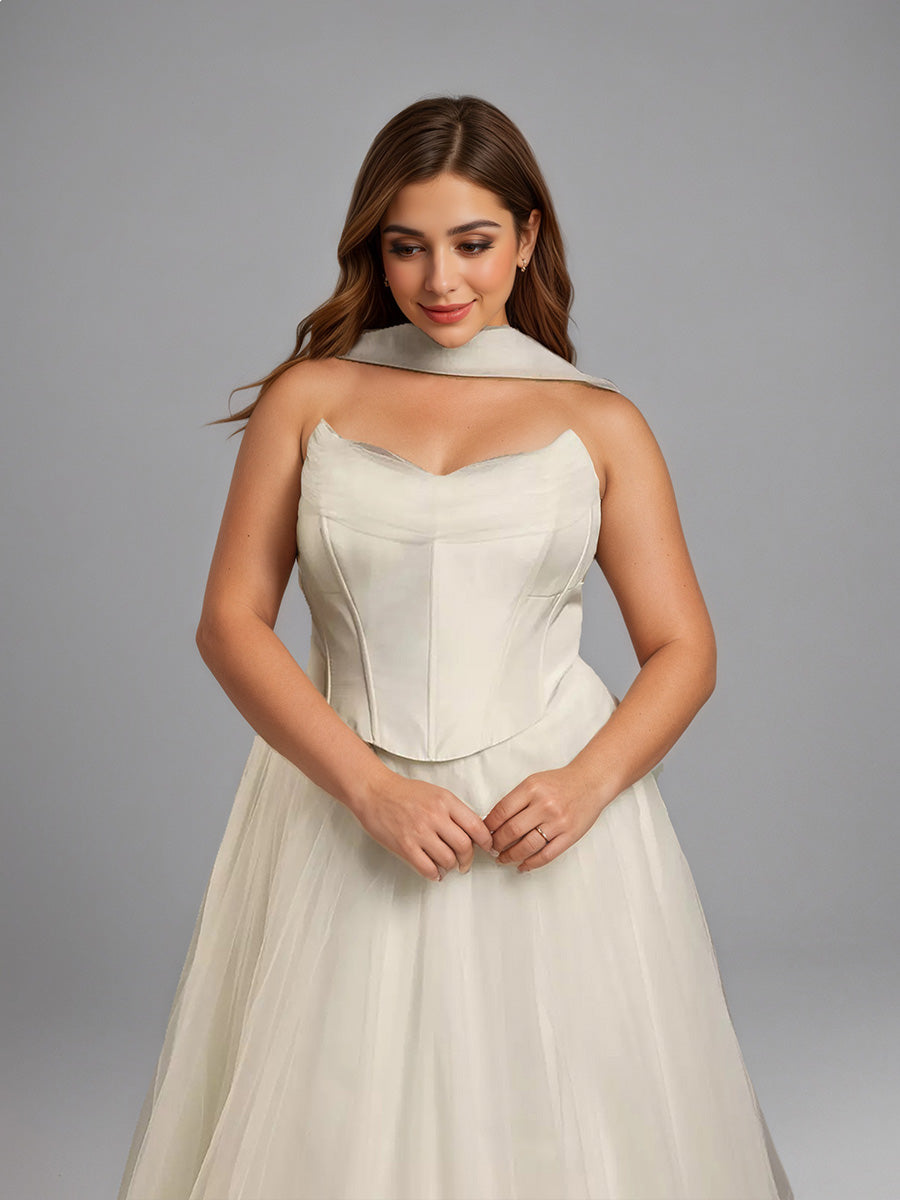 Sleeveless Off The Shoulder Tulle A Line Ivory Elegant Wedding Dresses