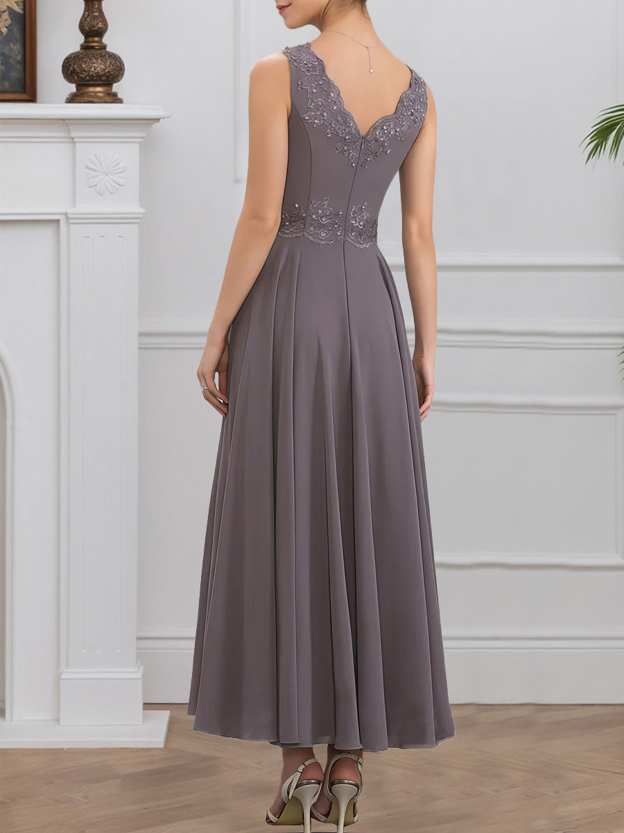 Cicinia Dusk Mother Of The Bride Dress With Jacket Short Chiffon Lace Beaded Ankle Length