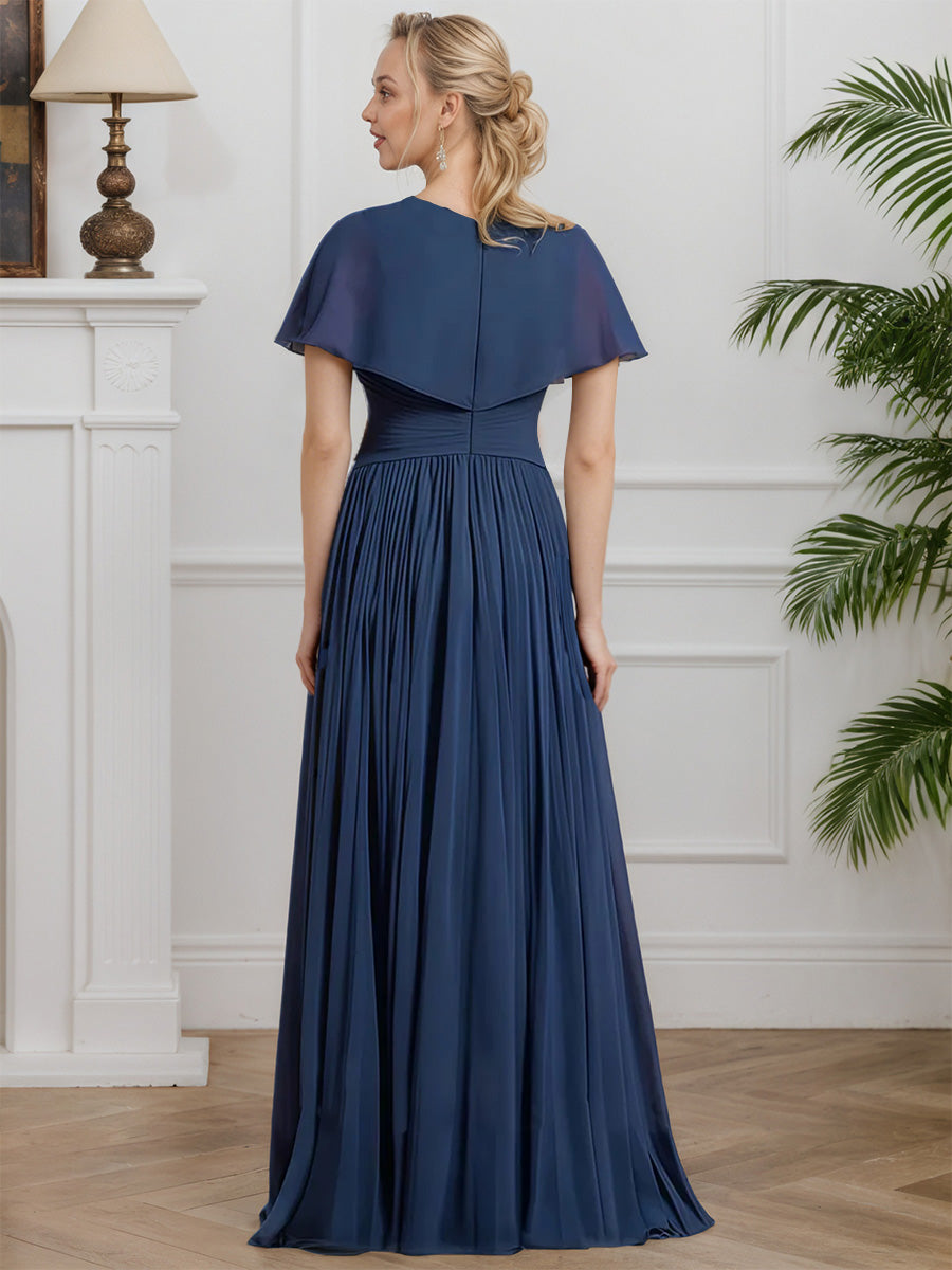 Cicinia Navy Blue Mother Of The Groom Dress Long Chiffon A-line V-neck Elegant