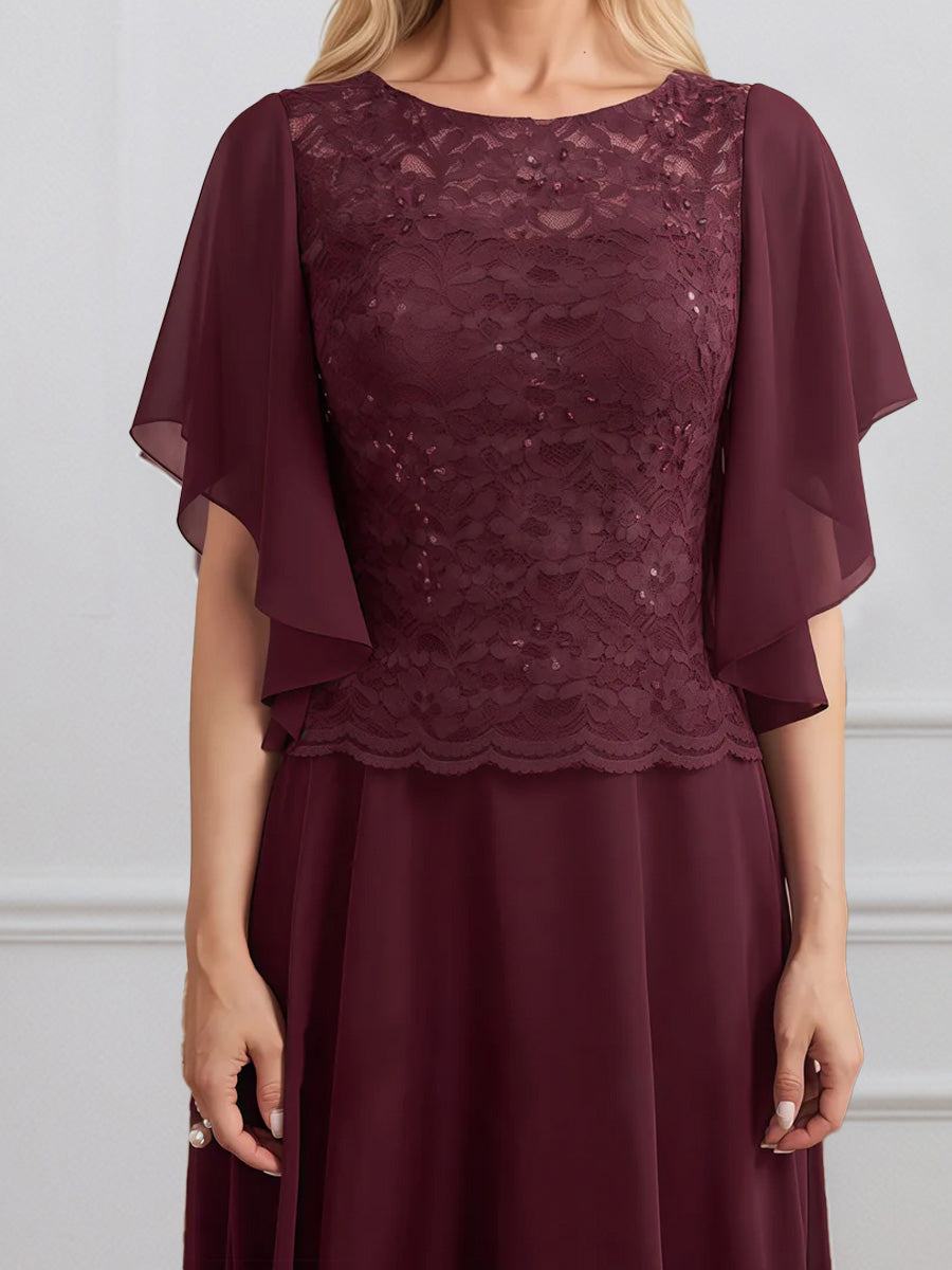 Cicinia Cabernet Mother Of The Groom Dress Long Chiffon Lace A-line Flutter Sleeves