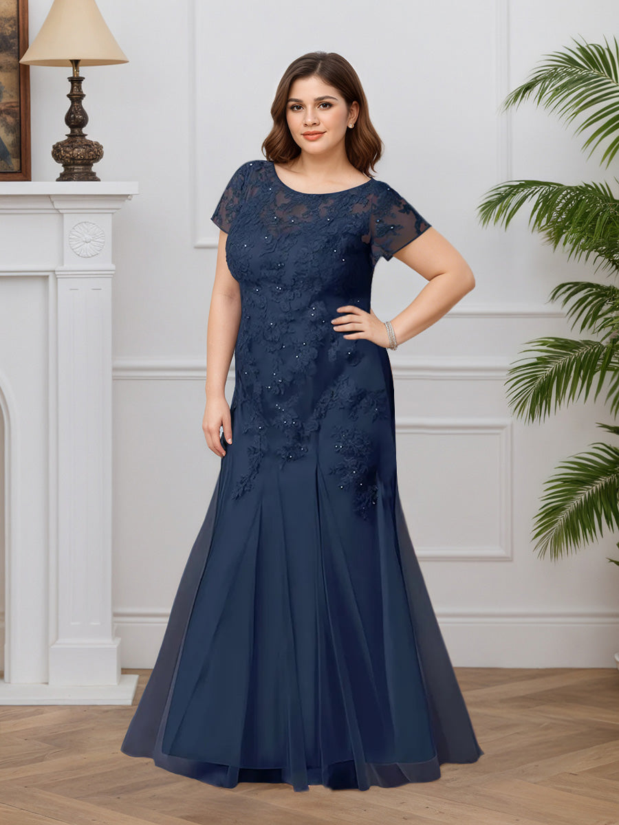 Cicinia Dark Navy Mother Of The Bride Dress Long Lace Tulle Mermaid Floor Length Plus Size