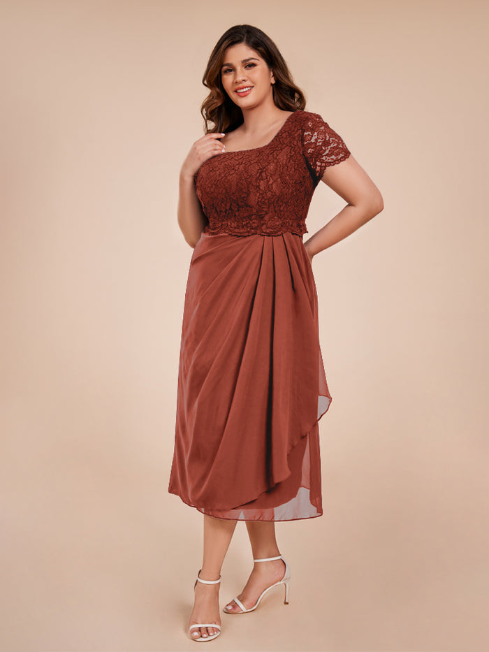 Women's Lace A-Line Short Sleeves Lace Long Mother of The Bride and Groom Dresses