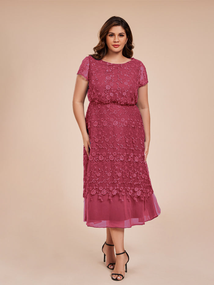 Cicinia Cinnamon Rose Mother Of The Bride Dress Long Chiffon Lace A-line High Low Hemline Half Sleeves