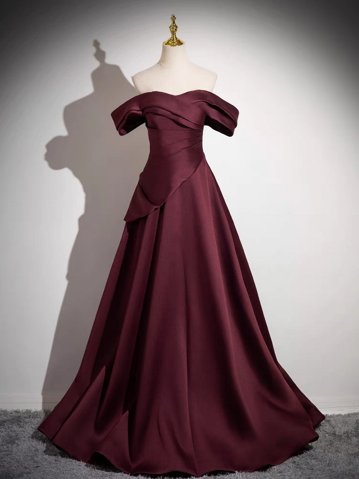 A-Line Off the Shoulder Ruched Floor Length Satin Prom Dress