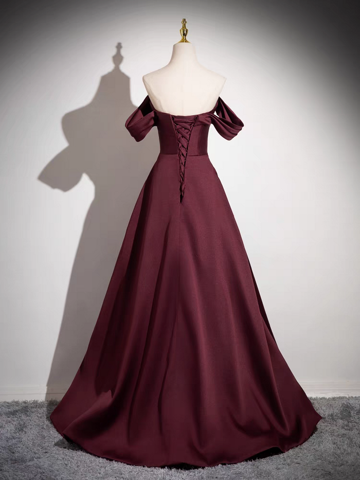 A Line Off the Shoulder Satin Prom Dresses with Rhinstone LBQ2518