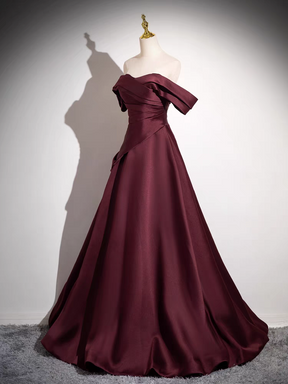 A-Line/Elegant Ruffles Satin Off-the-Shoulder Sleeveless Floor-Length Prom Dresses