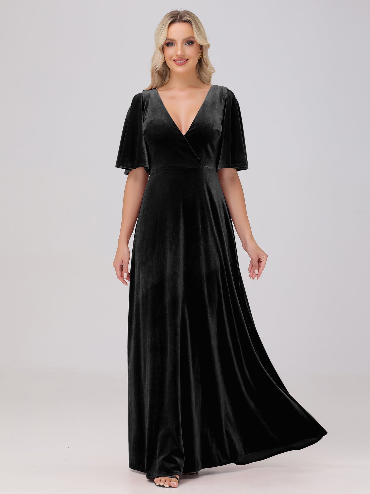 A Line V Neck Red Long Bridesmaid Dress with Embroidery main image 1